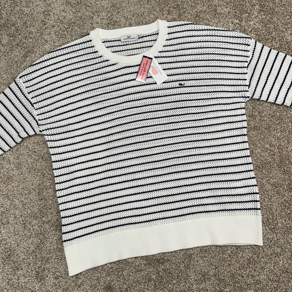 Vineyard Vines Sweaters - Vineyard Vines Cropchet‎ Striped Open Knit Crochet Sweater Women Size Large